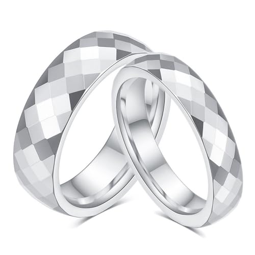 彼用 6mm 幅 & 彼女用 4mm 細幅 タングステンカーバイドリング ダイヤカット カップル向け結婚指輪 プロミスリング 婚約指輪 記念日ジュエリー指輪のサイズ20号(US10)