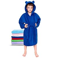 Twinzen - Kinderbademantel Mädchen oder Junge - 100% Baumwolle Ohne Chemikalien OEKO-TEX® - 2 Taschen, Gürtel, Kapuze mit Ohren - 5-6 Jahre, Marineblau, Size3