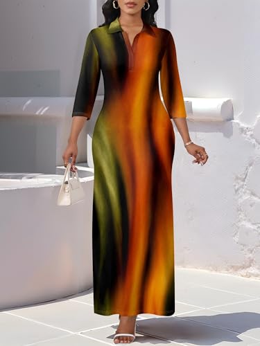 Image of PinkPatty Women's Casual 3 /4 Sleeve Polo V Neck Bodycon Maxi Dress