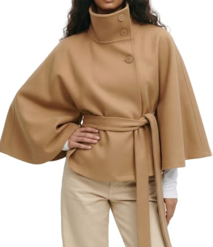 Kinghua Fall Jackets for Women Cape Coat Wool Ponchos Peacoat Pea Coat KKS | Cape Coat with Belt, Cropped Ponchos, Peacoat Womens Coat, Pea Coat for Women, Fall Winter Wool Coats, Khaki