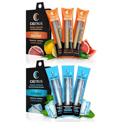 Cigtrus Quit Smoking Inhaler - Natural Refreshing, Smokeless Non Electric Diffuser Pen, No Nicotine or Vape – Menthol ICY Peppermint & Citrus Grapefruit 6pk
