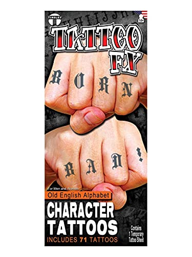 Hand Knuckle Finger Old English Alphabet Tattoos Costume Accessory