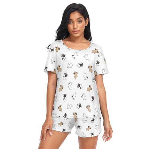 Women Short Sleeve Pajama Sets 2 Piece Lounge Set Tops and Shorts...
