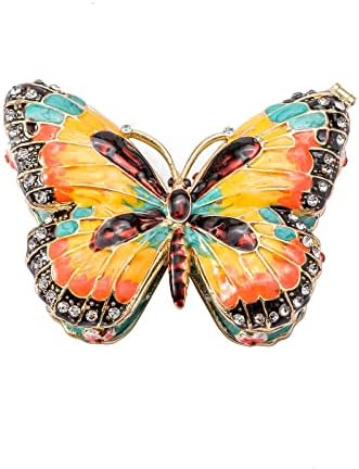 Ingbear Yellow Butterfly Figurine Hinged Trinket Boxes, Unique Gift for Mother's Day, Hand-Plated Enameled Jewelry Box, Animals Ornaments for Home Decor.