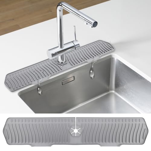 Tappetino Paraspruzzi Per Rubinetto In Diatomite, Grigio 45x9,9 Cm, Vassoio Ad Asciugatura Rapida Per Cucina