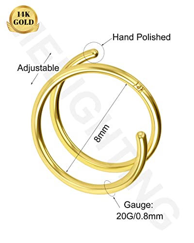 Meiighting 14K Solid Gold Double Nose Rings Hoop For Single Piercing 20G Twist Nose Ring Double Hoop For Women Nose Piercing Jewelry For Men Nose Hoops #TOP7