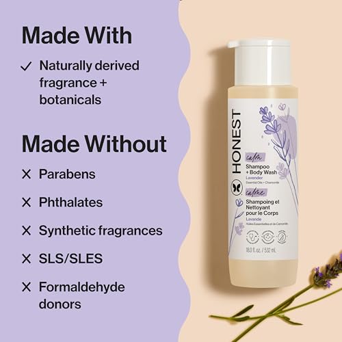 Image of The Honest Company 2-in-1 Cleansing Shampoo Body Wash Gentle for Baby, Naturally Derived, Tear-free, Hypoallergenic, Lavender Calm, 18 fl oz