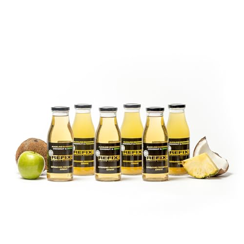 REFIX Erholungsgetränk – Meerwasser und Kokoswasser, kalorienarm, biologisch, ohne Zucker, vegan, Mineralstoffe, Kokos-Ananas + Apfel, 6 Flaschen à 330 ml