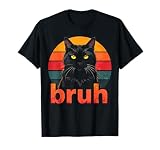 Sarcastic Bruh Cat Graphic Saying Tee Unisex-Adults Teens Black Short Sleeve T-Shirt Small