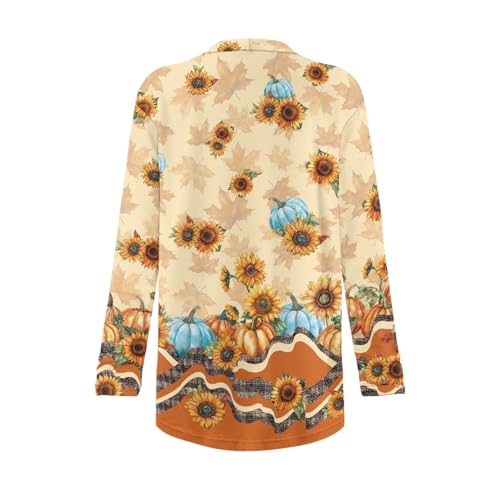 Image of Fall Maple Leaf Cardigan Sweaters for Women Long Sleeve Cardigan Soft Drape Open Front Dusters V-Neck Jackets Dressy