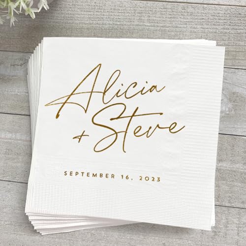 Personalized Wedding Cocktail Napkins Customized Monogram Wedding Napkin Custom Dinner Napkins For Bridal Shower Weddings Decor Engagement Party Decorations Bridal Shower Decorations