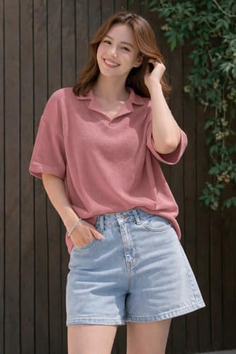 Image of Zilcon Oversized Tshirts for Women V-Neck Summer Short Sleeve Casual Loose Top