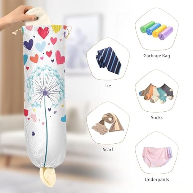 Plastic Bag Holder Dandelion Heart Shaped Seeds Grocery Bag Organizer,Reusable Shopping Bag Organizer,Storage Dispenser ?for Home Kitchen Decor 202c0706