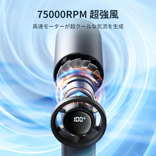 Image of JISULIFE 2 in 1 Multi-functional Compact Gray Metal Blade Fan, 9,000 mAh, 1-100 Level Adjustable, 75,000 RPM, LED Display, 3.8 cm x 7.5 cm x 13.5 cm