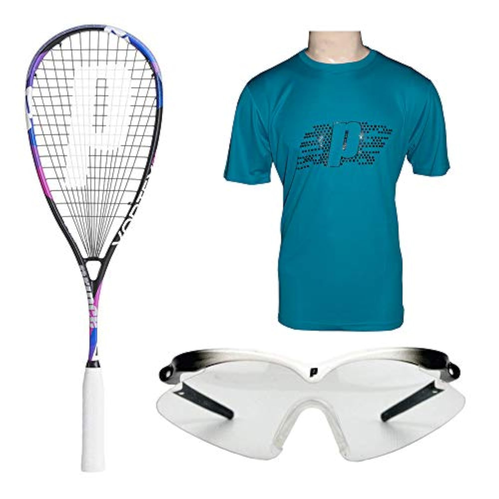 19 Sq Vortex Pro 650 Squash Racket with T-shirt, Cyan