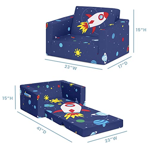 Delta Children Cozee Kids Couch 2-Seater Kids Sofa, Convertible 2-in-1 Flip Open Toddler Couch Sleeper, Foam Chair for Playroom & Bedroom, Bed Lounger, Comfy Play Sleeping Lounge Chair, Space Theme - image 3