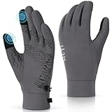 MCTi Lightweight Gloves Liners for Men Women, Touch Screen Gloves with Conductive Microfiber, Palm Silicone, for Cold Weather Running Driving Hiking Grey-M