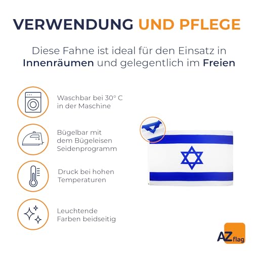 AZ FLAG - Flagge Israel - 90x60 cm - Israelische Fahne 100% Polyester mit Messing-Ösen - 50g