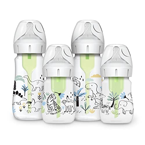 Image of Dr. Brown’s Natural Flow® Anti-Colic Options+™ Wide-Neck Baby Bottle Designer Edition Bottles, Dinosaur and Jungle Design, 9 oz and 5oz, Level 1 Nipple, 4-Pack, 0m+