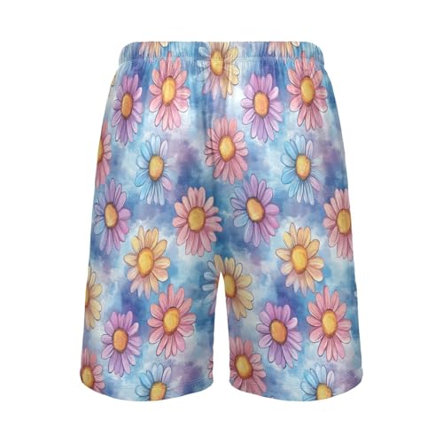 Men's Pajama Shorts Watercolor Daisy Sleep Shorts for Men Pajama Bottom Pants with Drawstring & Pockets S4