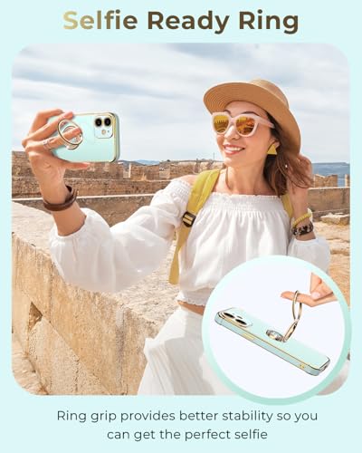 Coque de protection de luxe bling cœur mignon pour iPhone 12 vert avec support chic