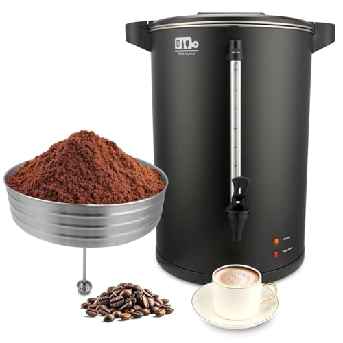 110-Cup 20L Commercial Coffee Urn, Festa Essential 1500W Double Wall Large Percolate Coffee Maker Stainless Steel Hot Water Urn Dispenser with Double Dripless Faucet, Quick-Brewing for Catering, Black