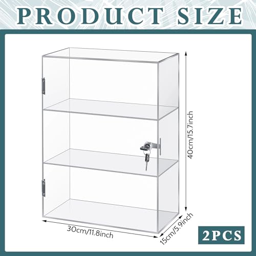 Juexica 2 Pieces Acrylic Display Case with Lock Key Countertop Display Case Clear Showcase Display Cabinet Multi Functional Safe Storage Box for Retail Store, 11.8 x 5.9 x 15.7 Inch