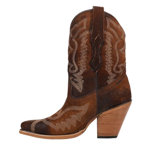 Corral Boots Womens Embroidered Snip Toe Casual Boots Ankle High Heel 3" & Up - Brown3