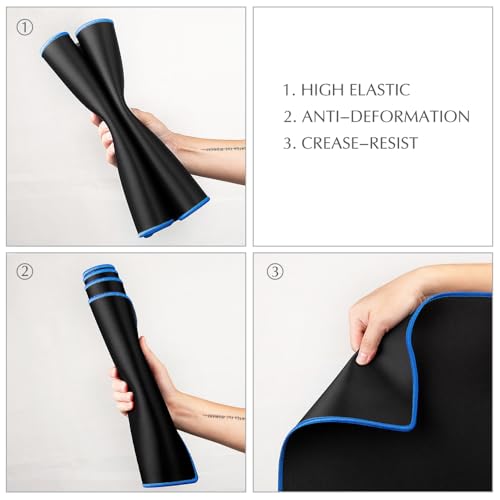 Image of JIALONG Large Gaming Mouse Pad, Extended Mousepad with Blue Stitched Edges, XXL Desk Mat, Big Computer Keyboard Mat for Gaming and Office, 35.4 x 15.7 inches