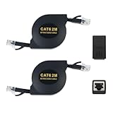 Lrbners 6.6FT CAT6 Retractable Ethernet Cable with RJ45 Connector Port - High-Speed RJ45 Cable with Flexible Rubber Coating, 10Gbps Network Cable for Lag-Free Gaming, Streaming & Office Use 2-Pack