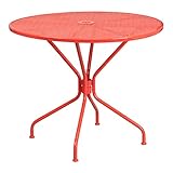 Flash Furniture Oia-Mesa Redonda de Acero para Interiores y Exteriores de 35.2 Pulgadas con Agujero para sombrilla, Metal, Coral, 35.25" Round