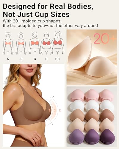 As Fairy Seamless Wireless Bra with Support and Lift Deep V Plunge Bralette Soft T-Shirt Bra for Women Everyday(Brown 32D) — view 3