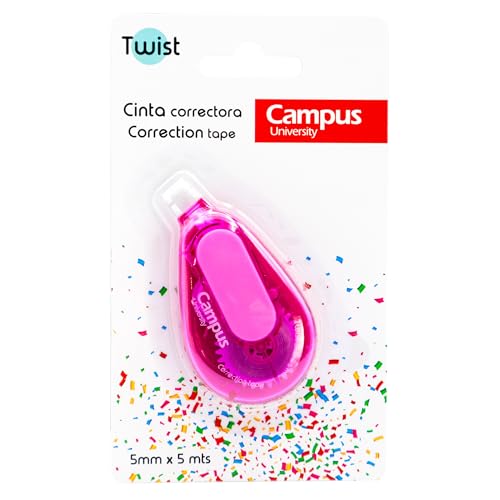 Campus – Cinta Correctora 5m, Mini Corrector de Escritura Ergonómico con Corrección Suave, Corrector de Cinta para Bolígrafos de 5mm, Ideal para Oficina y Material Escolar (Rosa, 1 unidad)