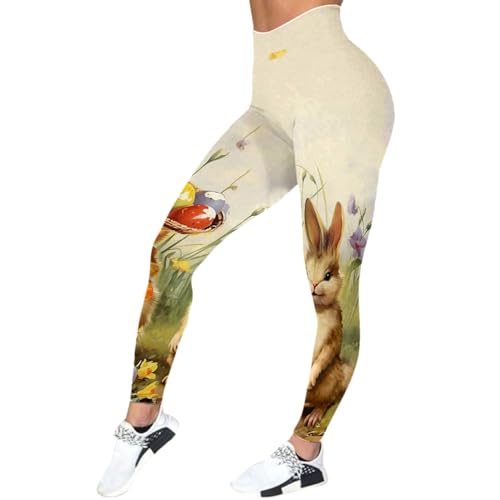 Easter Day Rabbit Carrot Eggs Print Yoga Pants High Waisted Leggings Tummy Control Soft Gym Fitness Girl (e-Beige, XXL)4