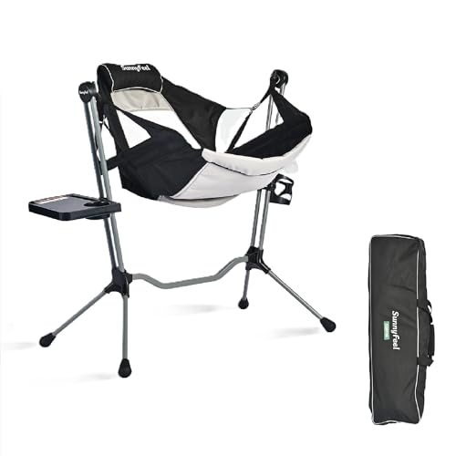 SUNNYFEEL Hammock Camping Chair, Oversized Swinging Camping Chair, Portable Hammock Chairs with Cup Holder, Beach Mat, MAX 300lbs Heavy Duty for Outdoor Travel Lawn Backyard Beach (Black)