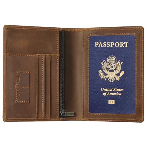 Ringsun Leather Passport Cover for Men Women, RFID Passport Wallet Case Travel Passport Holder for Family