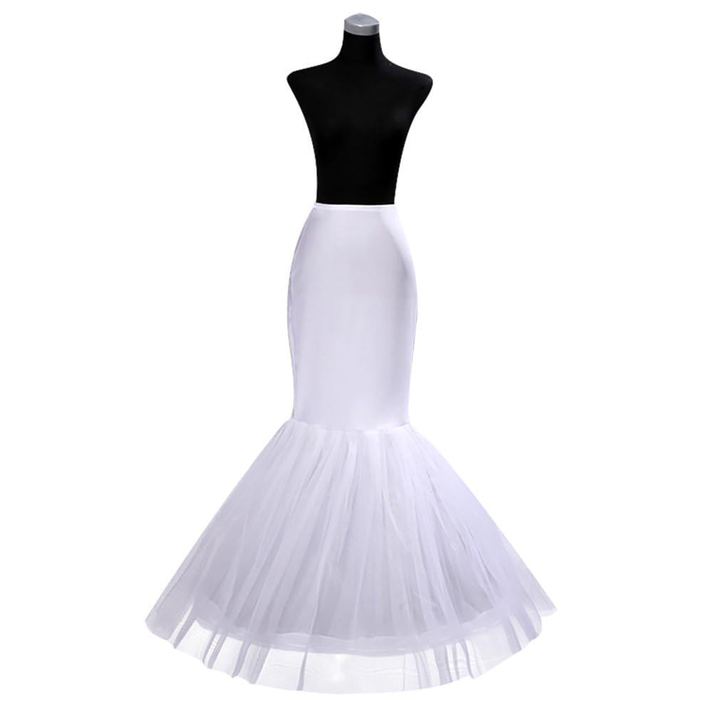 Dinntty White Mermaid Fishtail Petticoat Slip Floor Length Underskirt Crinoline Wedding Dress Crinoline Petticoat