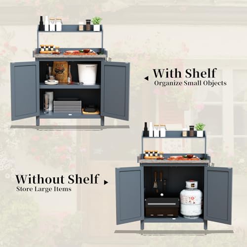 Outdoor-Grill-Table-with-Stainless-Steel-Tabletop-Solid-Wood-Outdoor-Prep-Table-Outdoor-Serving-Cart-with-Shelves-and-Storage-Cabinet-for-Grill-Bar-Cart-for-Deck-and-Backyard Outdoor Grill Table with Stainless Steel Tabletop Solid Wood Outdoor Prep Table Outdoor Serving Cart with Shelves and Storage Cabinet for Grill Bar Cart for Deck and Backyard