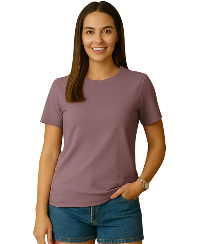 Image of Sleepynuts Women's Plain Round Neck Regular Fit Half Sleeve Cotton T Shirt