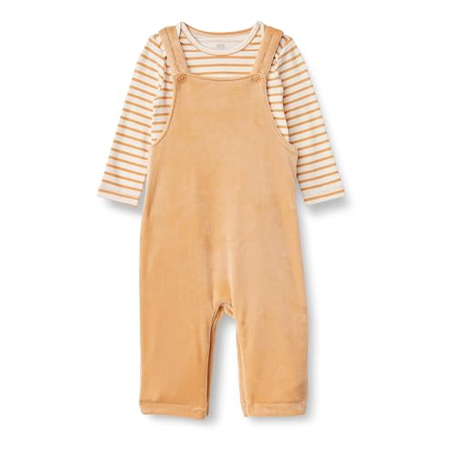 Image of Amazon Essentials x Sofia Grainge Unisex Babies' Velour Overall and Long Sleeve Bodysuit Set
