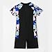 Girls Short Sleeve Rash Guard Zipper Front One Piece Swimsuits Patchwork Boyshorts Bathing Suit Swimwear for 4-13 Years