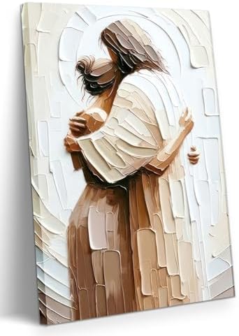 Jesus Embracing Woman Canvas Wall Art, Safe in His Arms Pictures Canvas Print Posters Wall Decor, Ch...