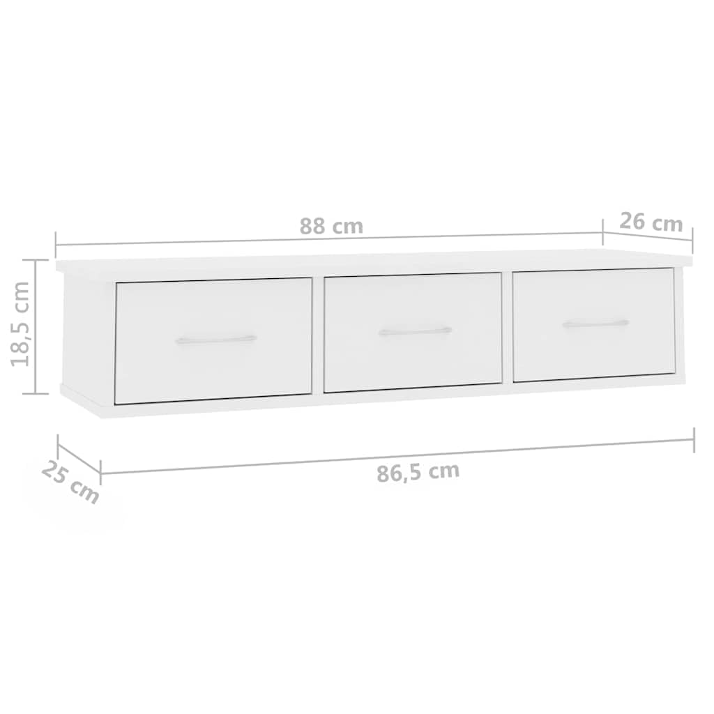 Estantería de pared con cajones de madera, 88 x 26 x 18,5 cm, con 3 cajones para montaje en pared, para pasillo, salón, dormitorio, cocina, baño, ahorro de espacio y decoración