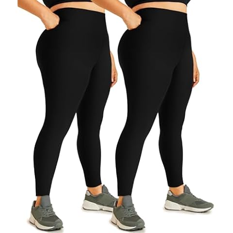 Hi Clasmix Plus Size Leggings for Women-High Waisted Super Soft Maternity Black Leggings Yoga Pants(2 Pack Black,4X-Large) Cover