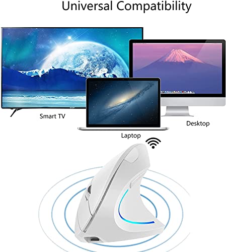 Wrewing Vertical Mouse, Right Handed 2.4G And Bluetooth Dual Mode Wireless Ergonomic Rechargeable Vertical Mouse With 4 Adjustable Dpi 6 Buttons,Compatible With Pc Mac Android Windows (White) #TOP5