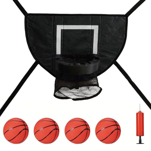 Trampolin Basketballkorb, Basketballkorb Trampolin Mit 4 Mini Basketbällen und 1 Pumpe geliefert, Zubehör Trampolin, Basketballspiel für Kinder, Familienaktivität im Garten