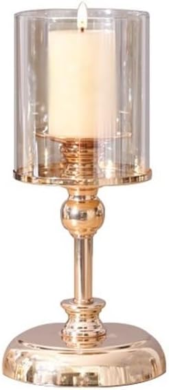 Candleholders Golden Glass Candlestick with Metal Base Home Decoration Ornament Tall Candle Holder(Medium)
