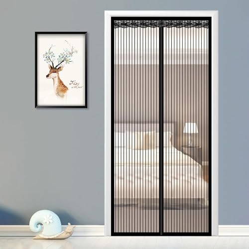 Image of Polyester Magnetic Mosquito Net /Curtain for Door, for All Door Types & Sizes, Auto-Closing Insect Screen to Keep Mosquito Out, 200 x 100 cm, Black