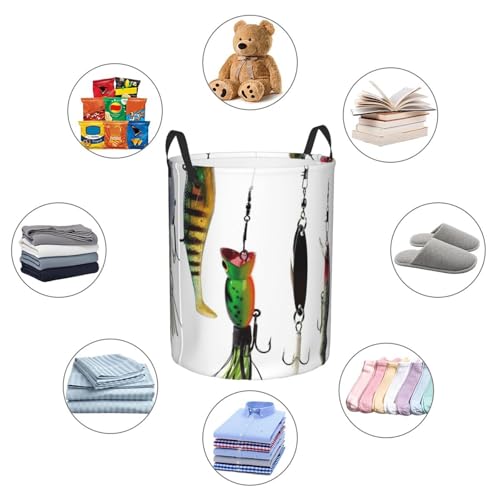 Panier à linge haut imprimé appâts de pêche panier rangement couvertures