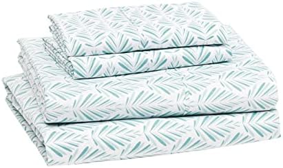 Amazon Basics Lightweight Super Soft Easy Care Microfiber 4 Piece Bed Sheet Set With 14” Deep Pockets, Full, Aqua Fern, Printed
